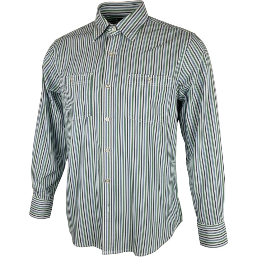 Resistol Outdoors Striped Button Down Shirt Mens Large Green Blue Pockets Y2K